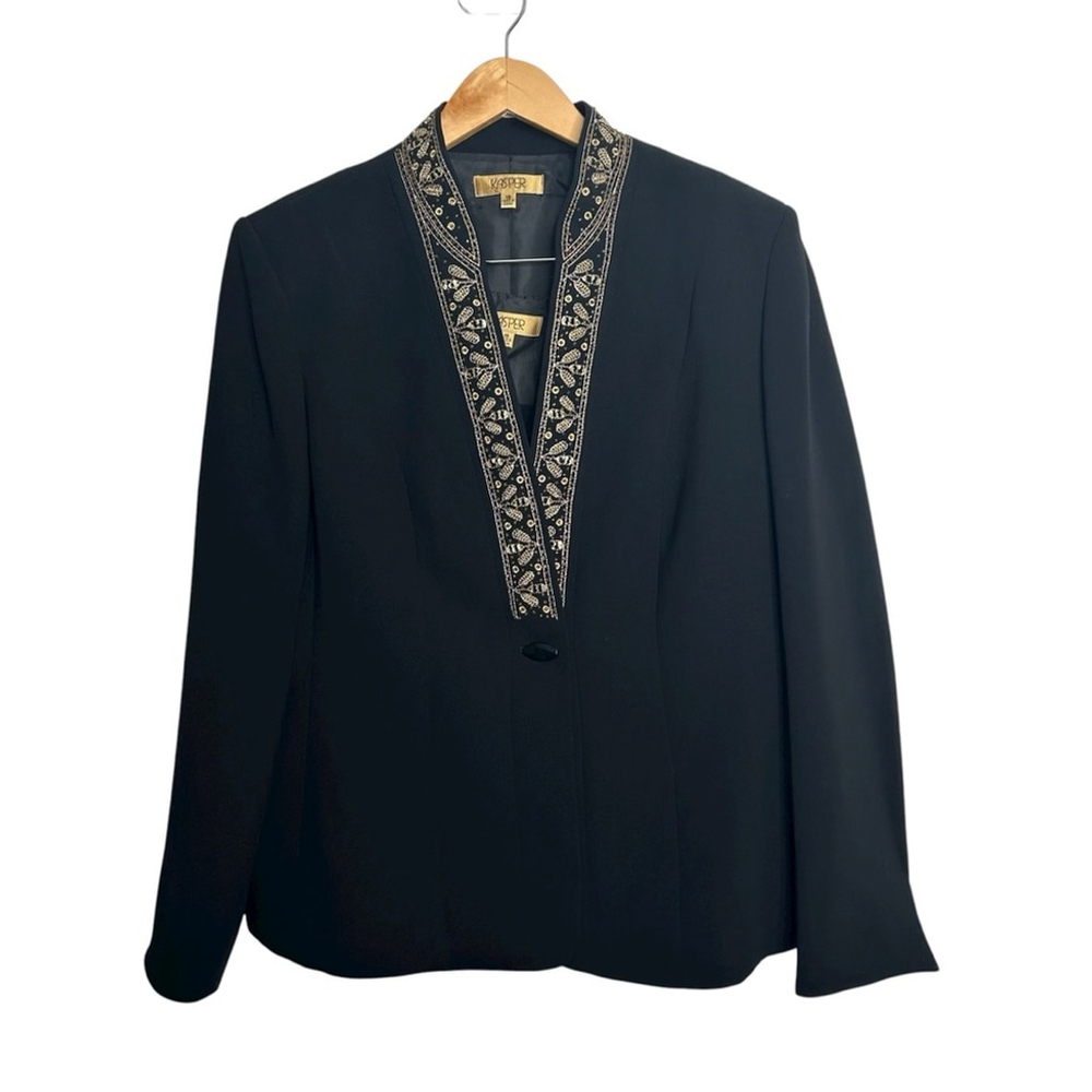 Kasper 3 Piece Long Black Skirt Gold Embroidered Dress Suit Ensemble Vintage 18 - Picture 7 of 15